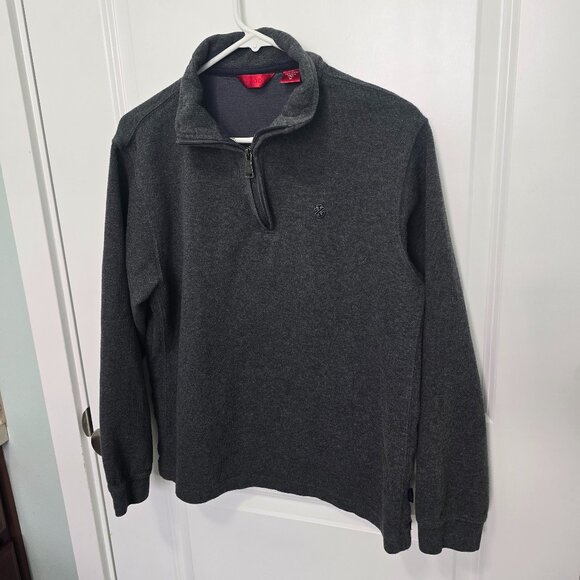 Izod Pullover Sweatshirt Men's Medium Gray Logo Cotton Quarter Zip - Picture 1 of 6